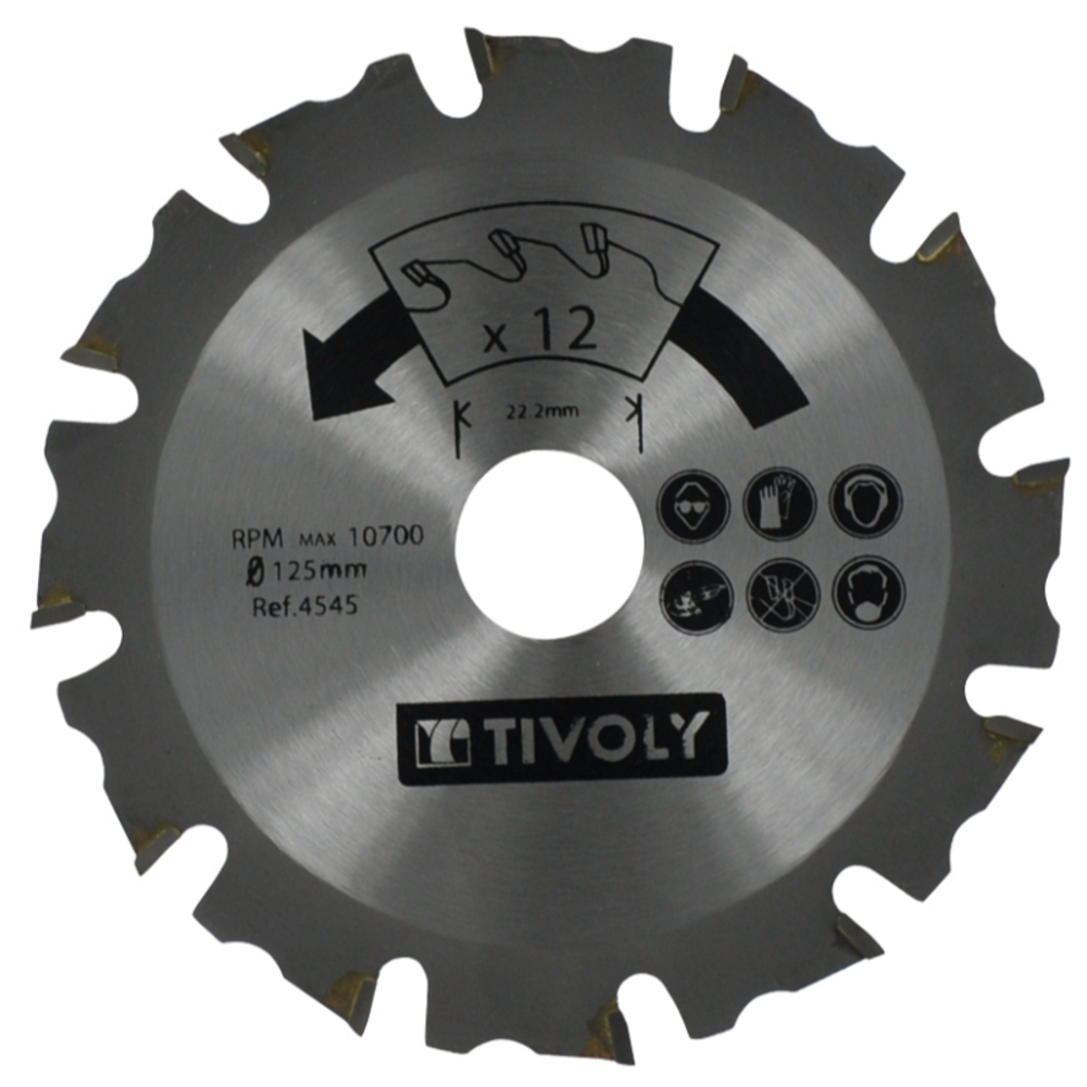 Disque à tronconner - Pour bois et bois avec clous enfoncés -Pour meuleuse Ø: 125 x Ø2: 22.2 x Z: 12 TIVOLY - XT50512004545