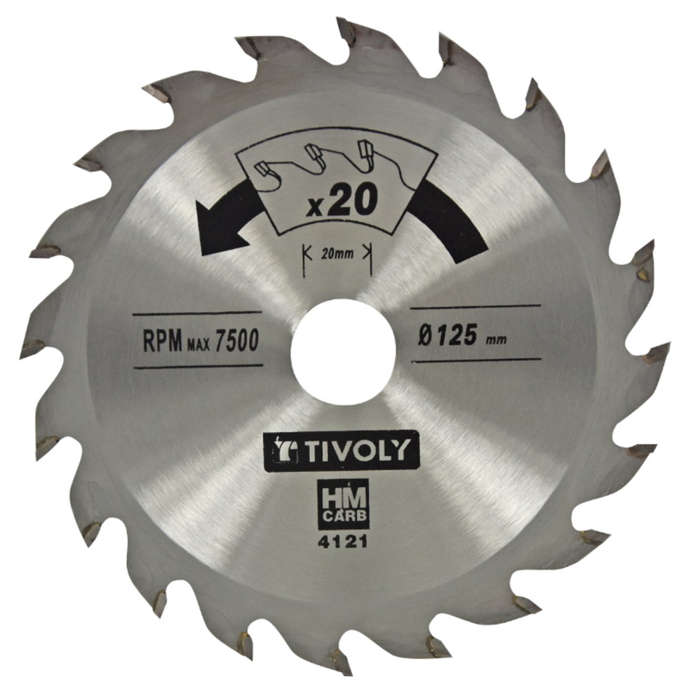 Lame de scie circulaire -Débit - Pour Bois et plâtre -Pour scie portative Ø: 125 x Ø2: 20 x Z: 20 TIVOLY - XT50514004121
