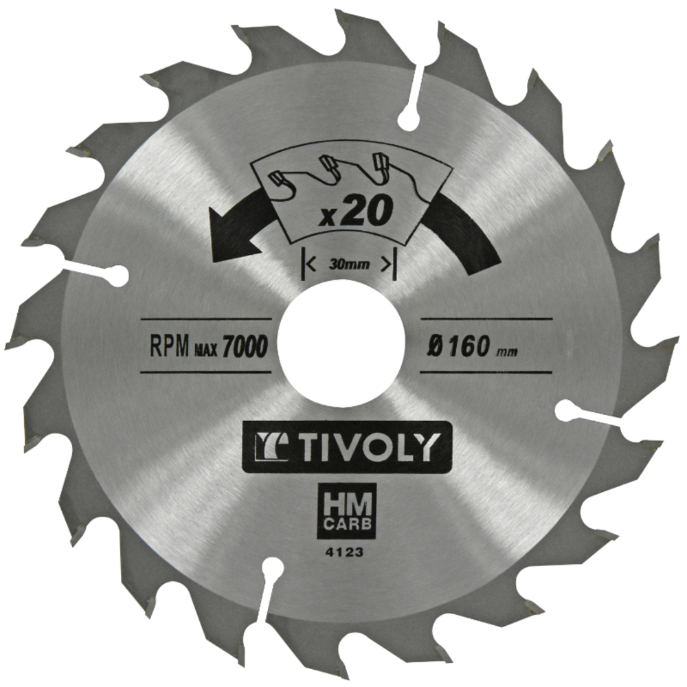 Lame de scie circulaire -Débit - Pour Bois et plâtre -Pour scie portative Ø: 160 x Ø2: 30 x Z: 20 TIVOLY - XT50514004123