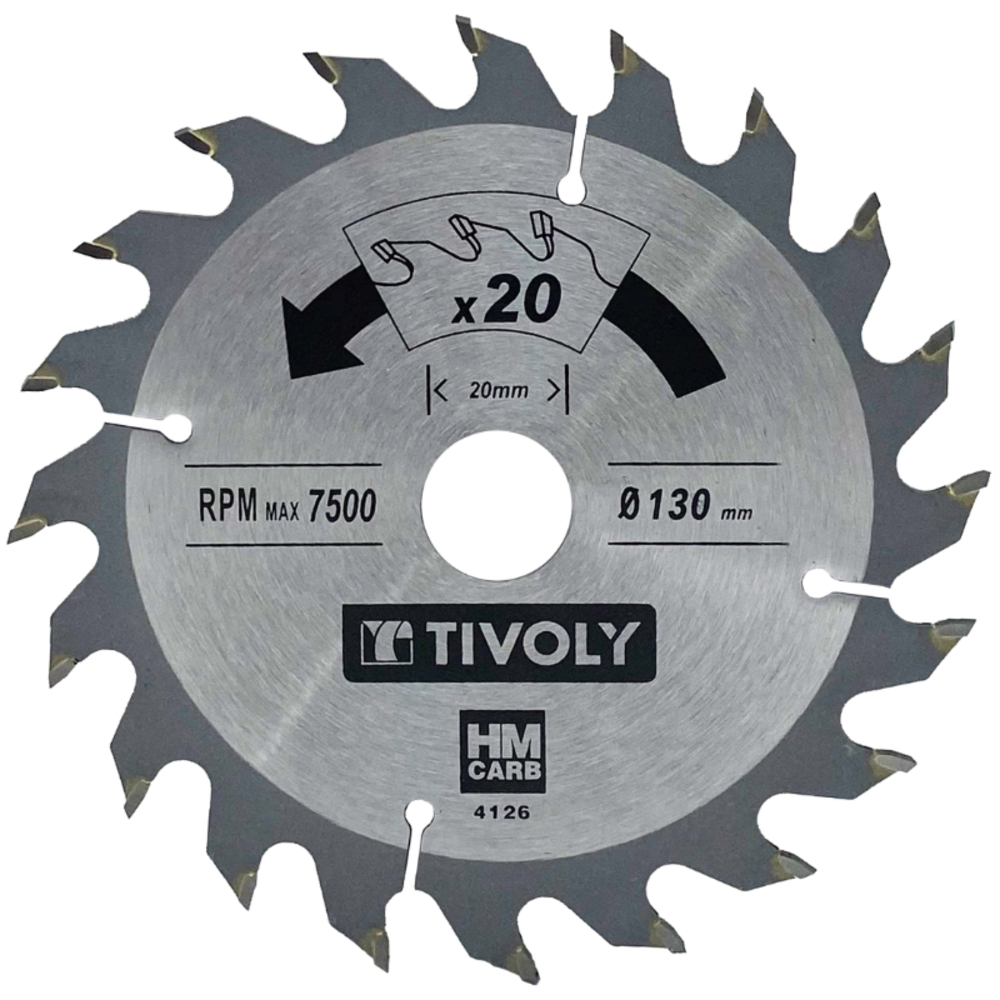 Lame de scie circulaire -Débit - Pour Bois et plâtre -Pour scie portative Ø: 130 x Ø2: 20 x Z: 20 TIVOLY - XT50514004126