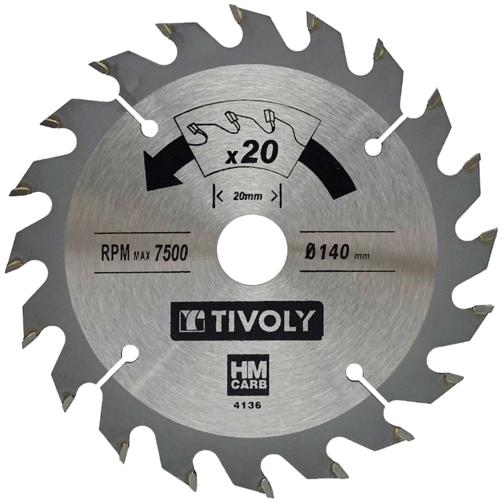Lame de scie circulaire -Débit - Pour Bois et plâtre -Pour scie portative Ø: 140 x Ø2: 20 x Z: 20 TIVOLY - XT50514004136