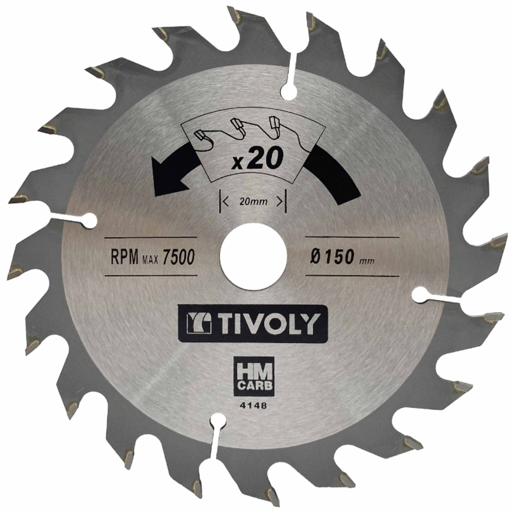 Lame de scie circulaire -Débit - Pour Bois et plâtre -Pour scie portative Ø: 150 x Ø2: 20 x Z: 20 TIVOLY - XT50514004148