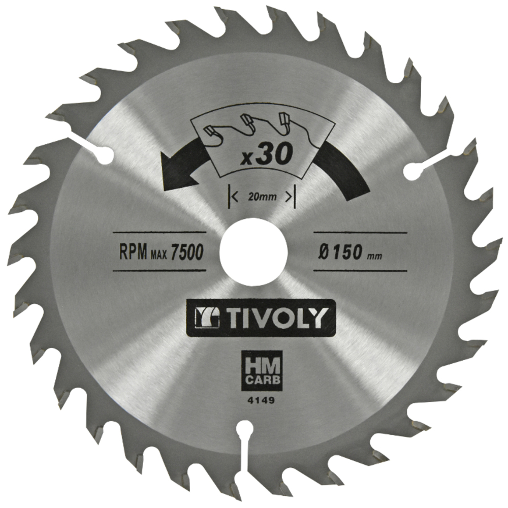 Lame de scie circulaire -Finition - Pour Bois dur, stratifié, parquet -Pour scie portative Ø: 150 x Ø2: 20 x Z: 30 TIVOLY - XT50514004149