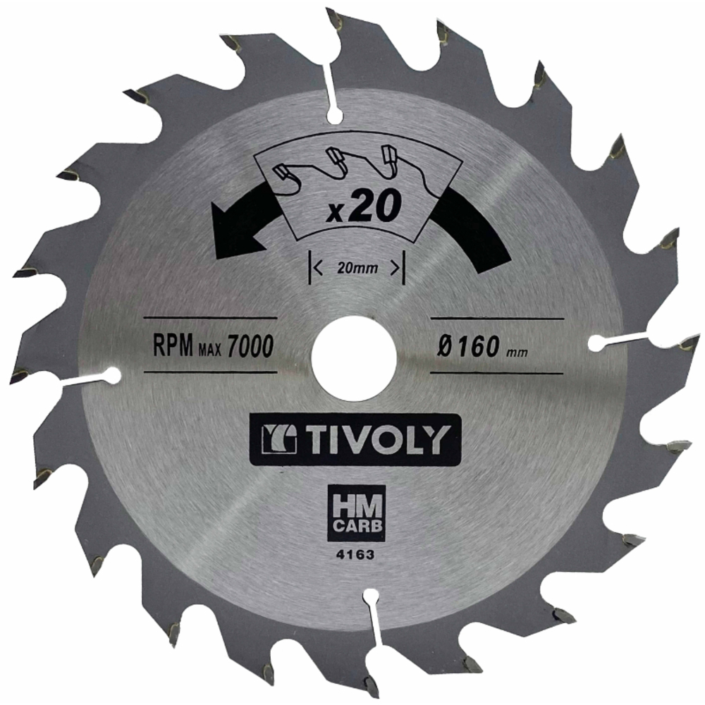 Lame de scie circulaire -Débit - Pour Bois et plâtre -Pour scie portative Ø: 160 x Ø2: 20 x Z: 20 TIVOLY - XT50514004163
