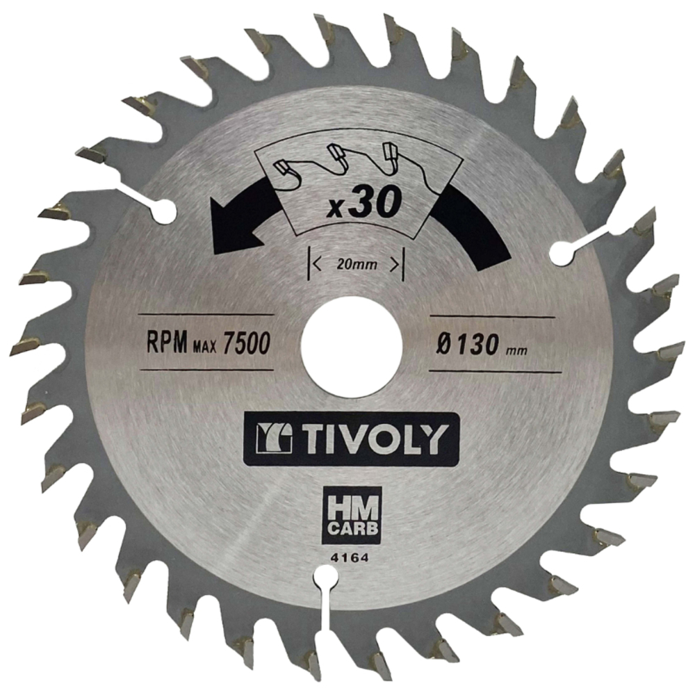 Lame de scie circulaire -Finition - Pour Bois dur, stratifié, parquet -Pour scie portative Ø: 130 x Ø2: 20 x Z: 30 TIVOLY - XT50514004164