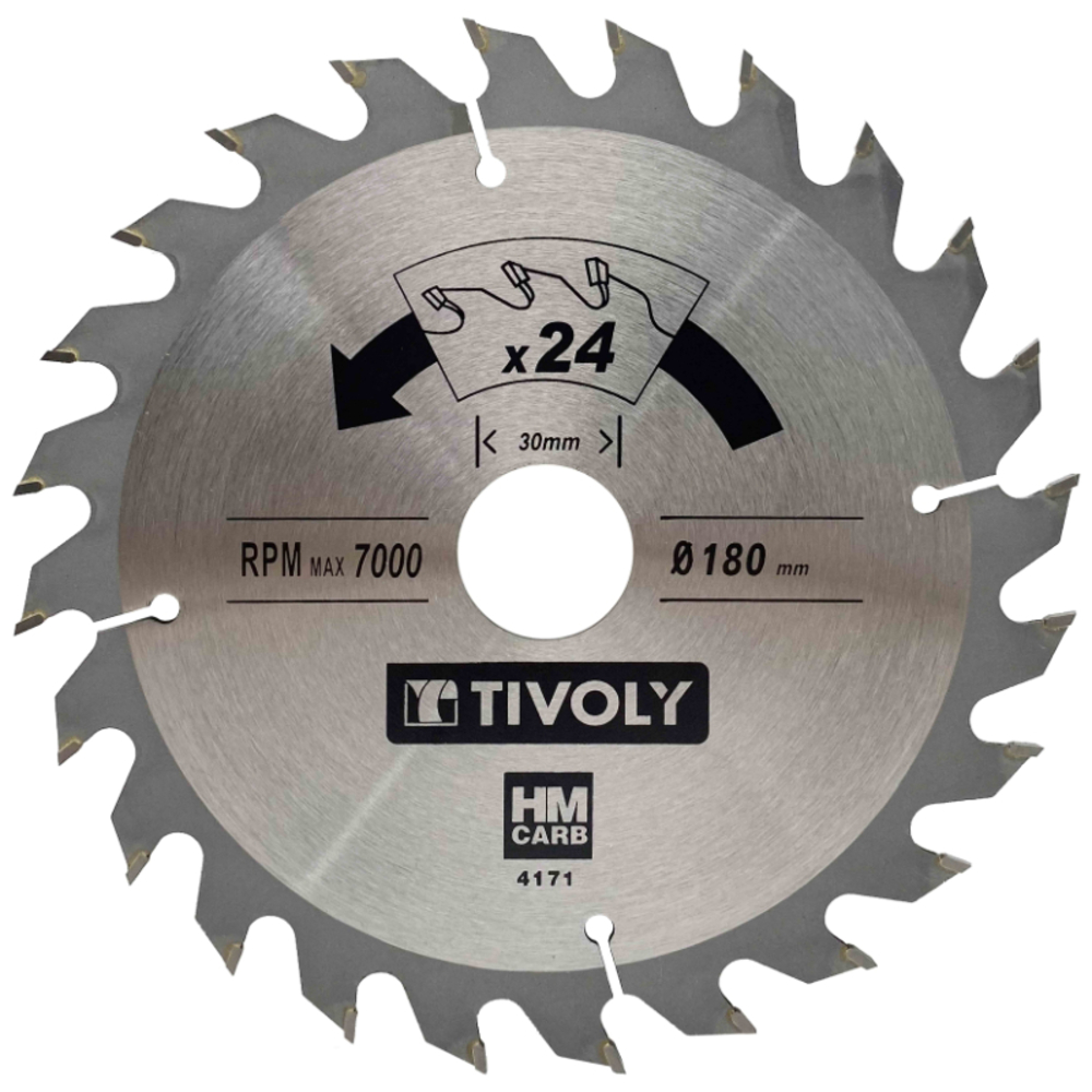 Lame de scie circulaire -Débit - Pour Bois et plâtre -Pour scie portative Ø: 180 x Ø2: 30 x Z: 24 TIVOLY - XT50514004171