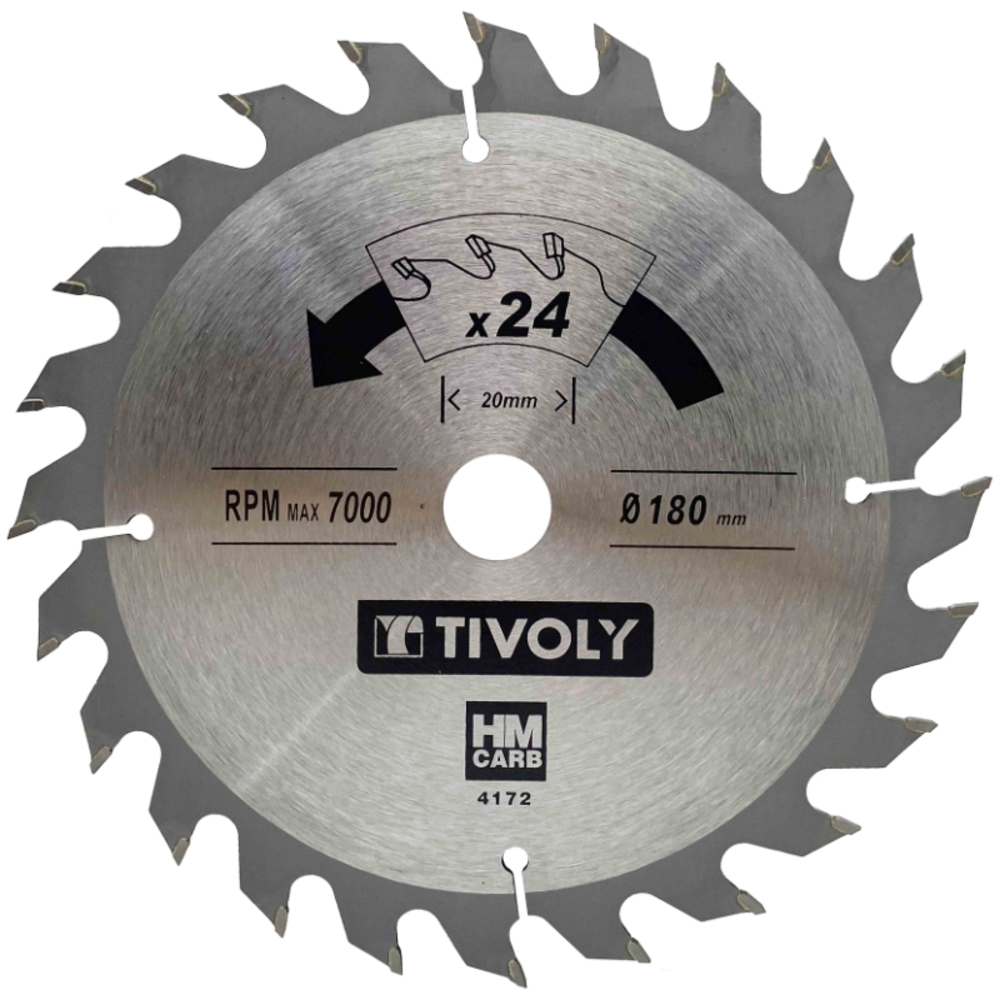 Lame de scie circulaire -Débit - Pour Bois et plâtre -Pour scie portative Ø: 180 x Ø2: 20 x Z: 24 TIVOLY - XT50514004172
