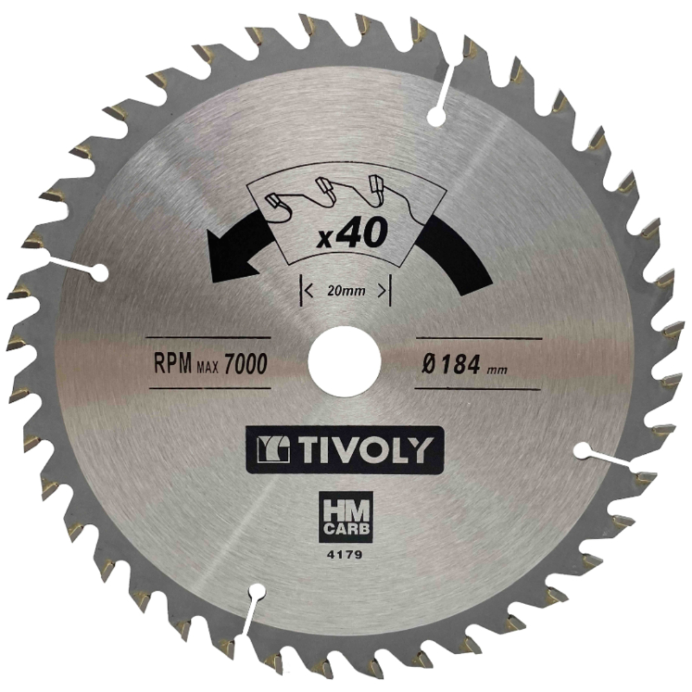 Lame de scie circulaire -Finition - Pour Bois dur, stratifié, parquet -Pour scie portative Ø: 184 x Ø2: 20 x Z: 40 TIVOLY - XT50514004179