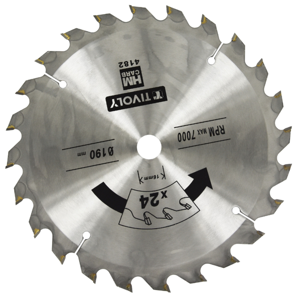 Lame de scie circulaire -Débit - Pour Bois et plâtre -Pour scie portative Ø: 190 x Ø2: 16 x Z: 24 TIVOLY - XT50514004182