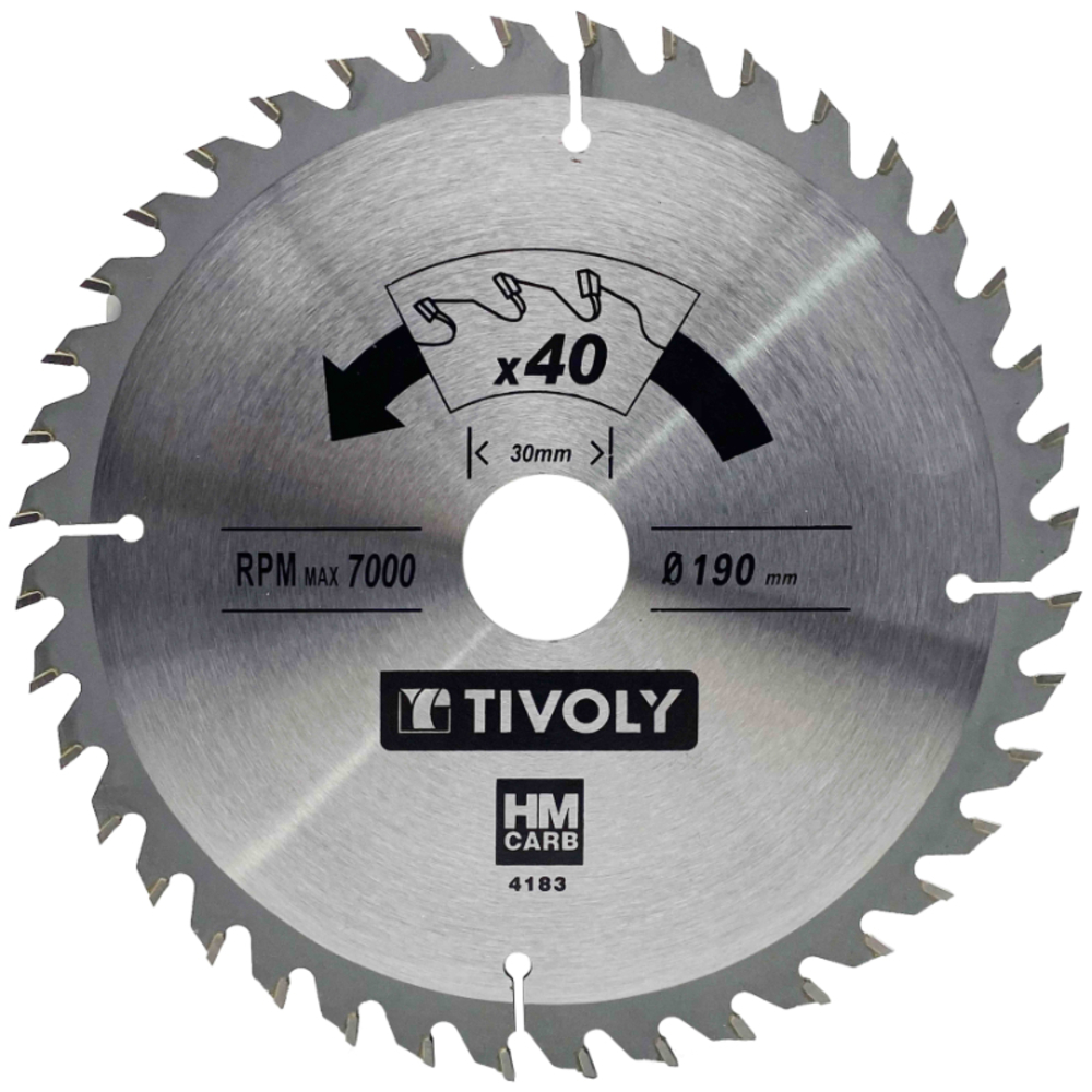 Lame de scie circulaire -Finition - Pour Bois dur, stratifié, parquet -Pour scie portative Ø: 190 x Ø2: 30 x Z: 40 TIVOLY - XT50514004183