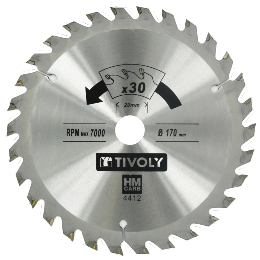 Lame de scie circulaire -Finition - Pour Bois dur, stratifié, parquet -Pour scie portative Ø: 170 x Ø2: 20 x Z: 30 TIVOLY - XT50514004412