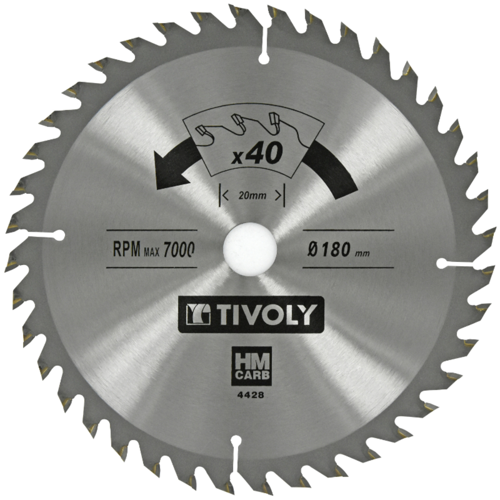 Lame de scie circulaire -Finition - Pour Bois dur, stratifié, parquet -Pour scie portative Ø: 180 x Ø2: 20 x Z: 40 TIVOLY - XT50514004428