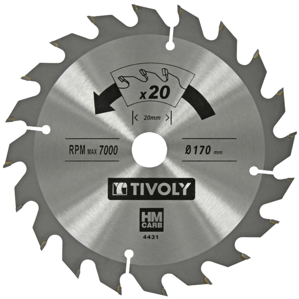 Lame de scie circulaire -Débit - Pour Bois et plâtre -Pour scie portative Ø: 170 x Ø2: 20 x Z: 20 TIVOLY - XT50514004431