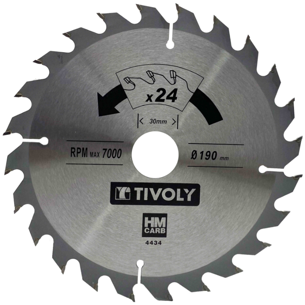 Lame de scie circulaire -Débit - Pour Bois et plâtre -Pour scie portative Ø: 190 x Ø2: 30 x Z: 24 TIVOLY - XT50514004434