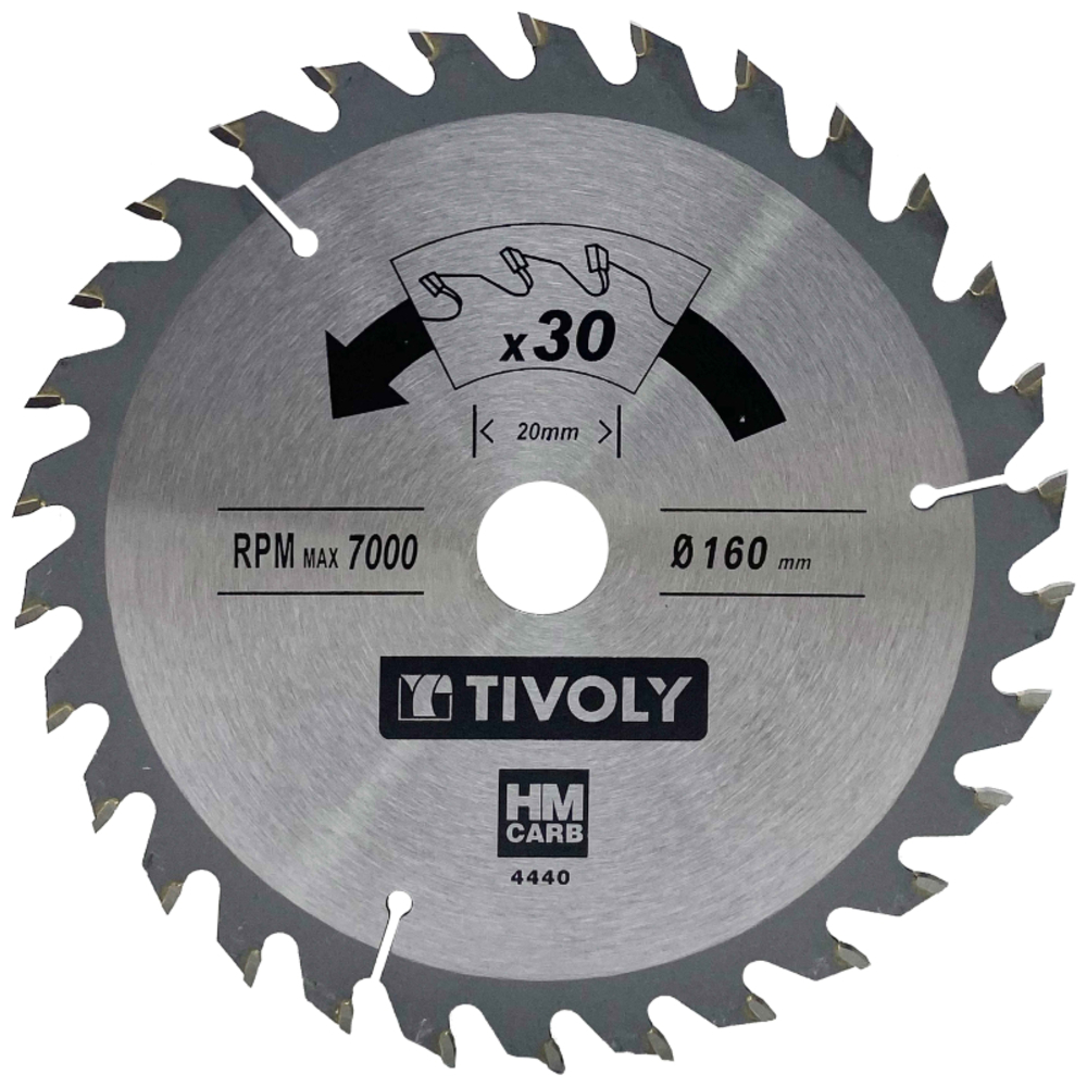 Lame de scie circulaire -Finition - Pour Bois dur, stratifié, parquet -Pour scie portative Ø: 160 x Ø2: 20 x Z: 30 TIVOLY - XT50514004440