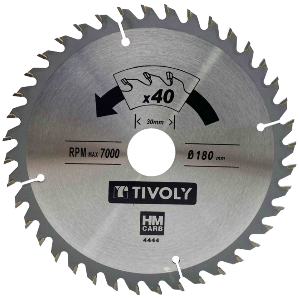 Lame de scie circulaire -Finition - Pour Bois dur, stratifié, parquet -Pour scie portative Ø: 180 x Ø2: 30 x Z: 40 TIVOLY - XT50514004444