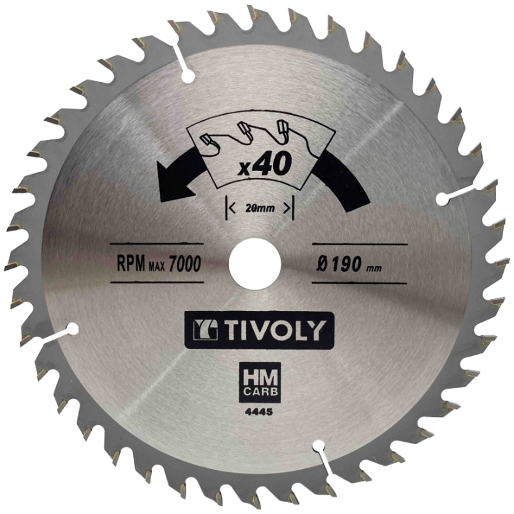 Lame de scie circulaire -Finition - Pour Bois dur, stratifié, parquet -Pour scie portative Ø: 190 x Ø2: 20 x Z: 40 TIVOLY - XT50514004445