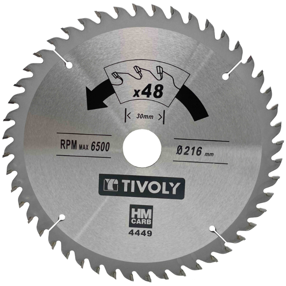 Lame de scie circulaire -Finition - Pour Bois dur, stratifié, parquet -Pour scie portative Ø: 216 x Ø2: 30 x Z: 48 TIVOLY - XT50514004449