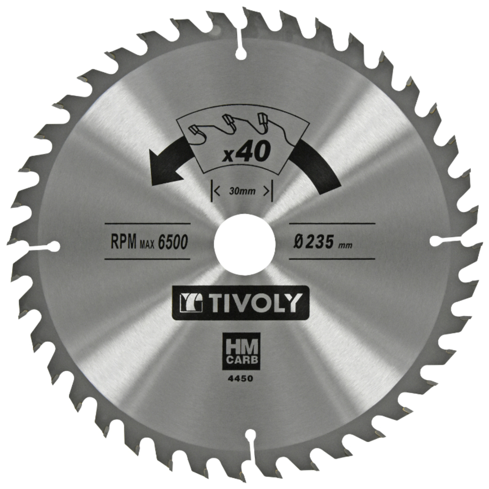 Lame de scie circulaire -Finition - Pour Bois dur, stratifié, parquet -Pour scie portative Ø: 235 x Ø2: 30 x Z: 40 TIVOLY - XT50514004450
