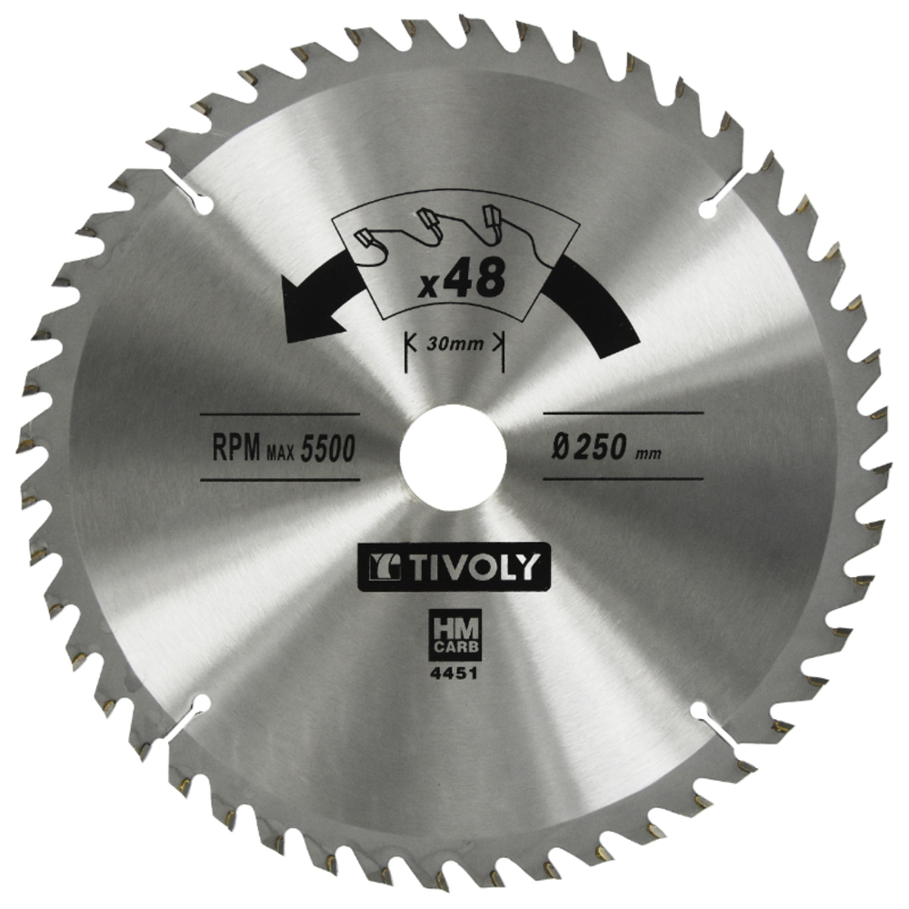 Lame de scie circulaire -Finition - Pour Bois dur, stratifié, parquet -Pour scie portative Ø: 250 x Ø2: 30 x Z: 48 TIVOLY - XT50514004451