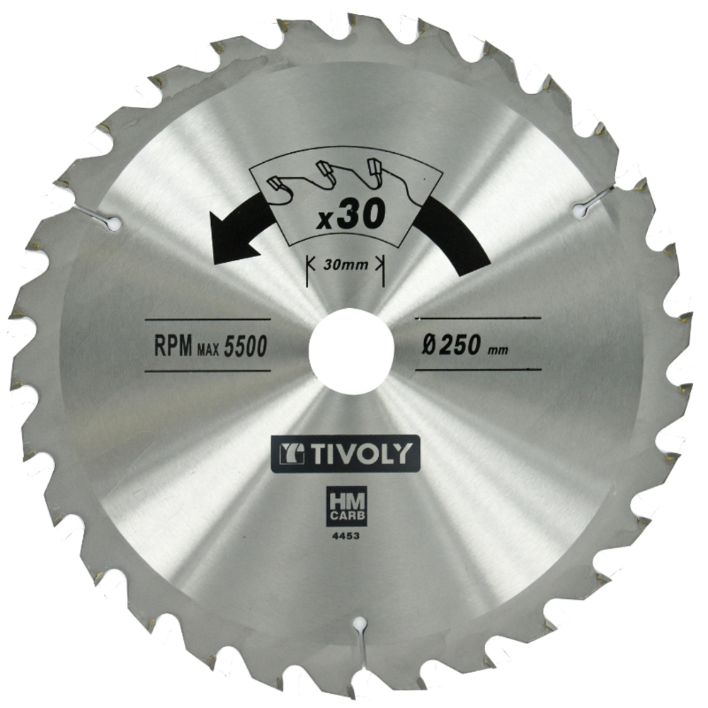 Lame de scie circulaire -Débit - Pour Bois et plâtre -Pour scie portative Ø: 250 x Ø2: 30 x Z: 30 TIVOLY - XT50514004453