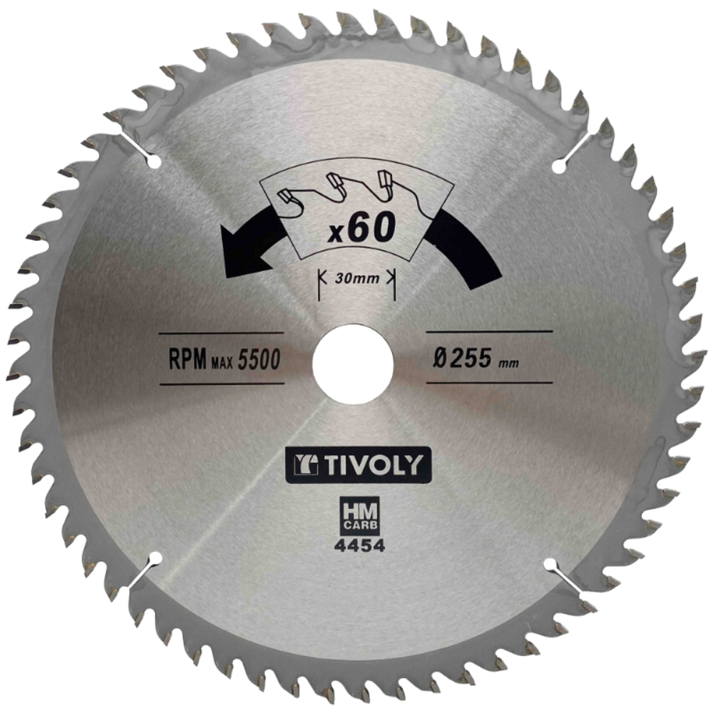 Lame de scie circulaire -Finition - Pour Bois dur, stratifié, parquet -Pour scie portative Ø: 255 x Ø2: 30 x Z: 60 TIVOLY - XT50514004454