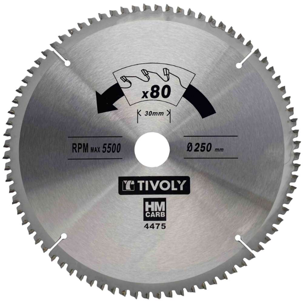 Lame de scie circulaire -Finition - Pour Bois dur, stratifié, parquet -Pour scie radiale Ø: 250 x Ø2: 30 x Z: 80 TIVOLY - XT50514004475