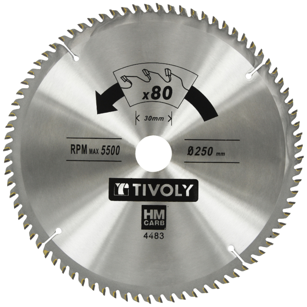 Lame de scie circulaire -Finition - Pour Bois dur, stratifié, parquet -Pour scie de table Ø: 250 x Ø2: 30 x Z: 80 TIVOLY - XT50514004483