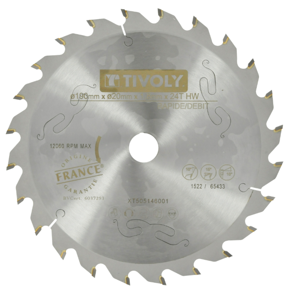 Lame de scie circulaire -Débit - Pour Bois -Pour scie portative Ø: 190 x Ø2: 20 x Z: 24 TIVOLY - XT505146002