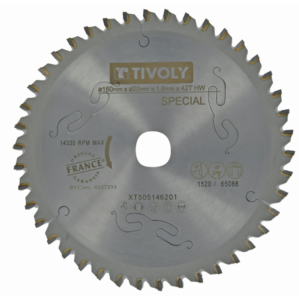 Lames de scie circulaire -Finition -Pour plastique, aluminium, acier inoxydable -Pour scie portative Ø: 160 x Ø2: 20 x Z: 42 TIVOLY - XT505146201