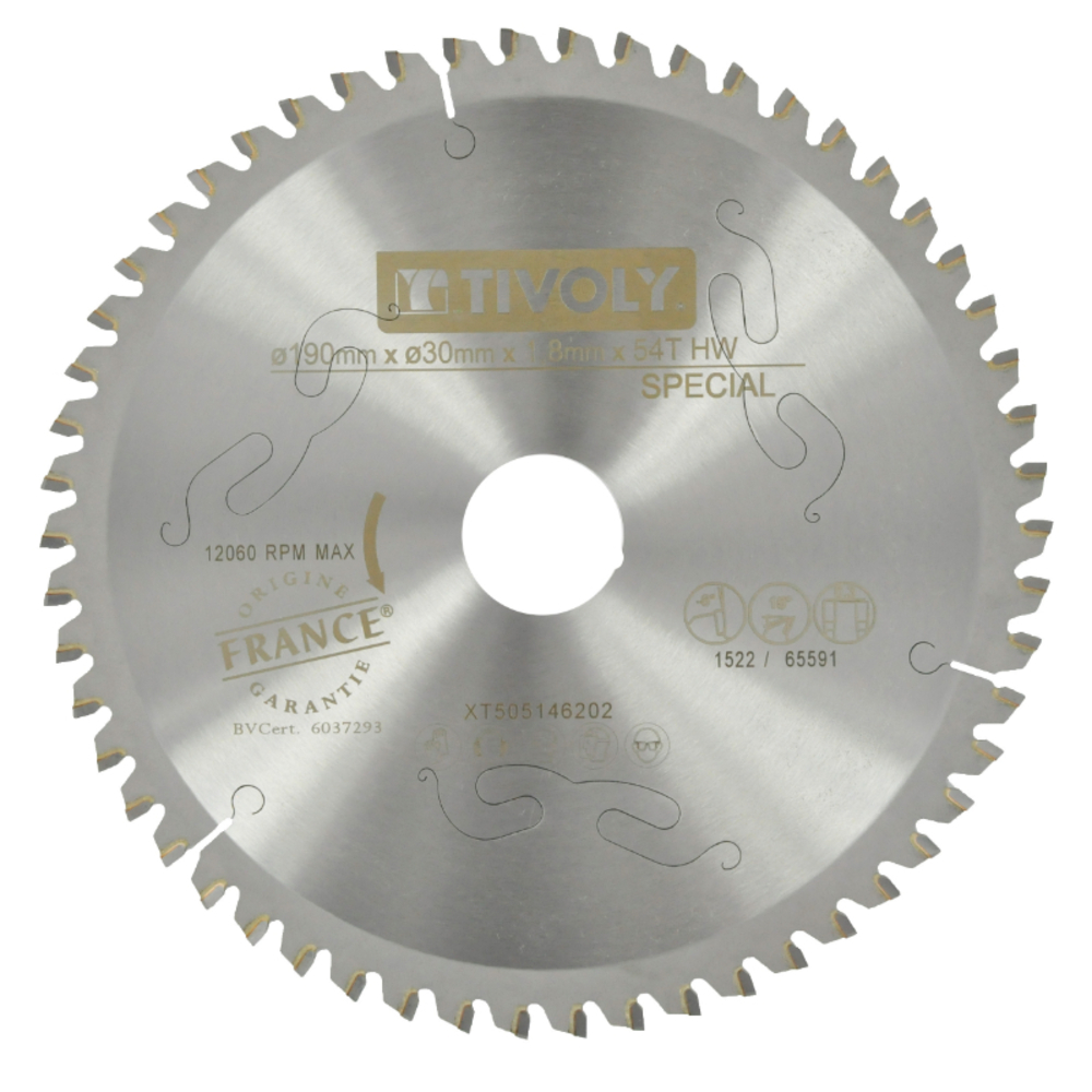 Lames de scie circulaire -Finition -Pour plastique, aluminium, acier inoxydable -Pour scie portative Ø: 190 x Ø2: 30 x Z: 54 TIVOLY - XT505146202