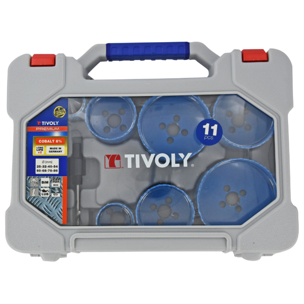 Mallette de 11 pièces - 8 scies cloches bi-métal cobalt 8% Ø 25 à 86mm + 2 pilotes + 1 clé Allen TIVOLY - XT505270003
