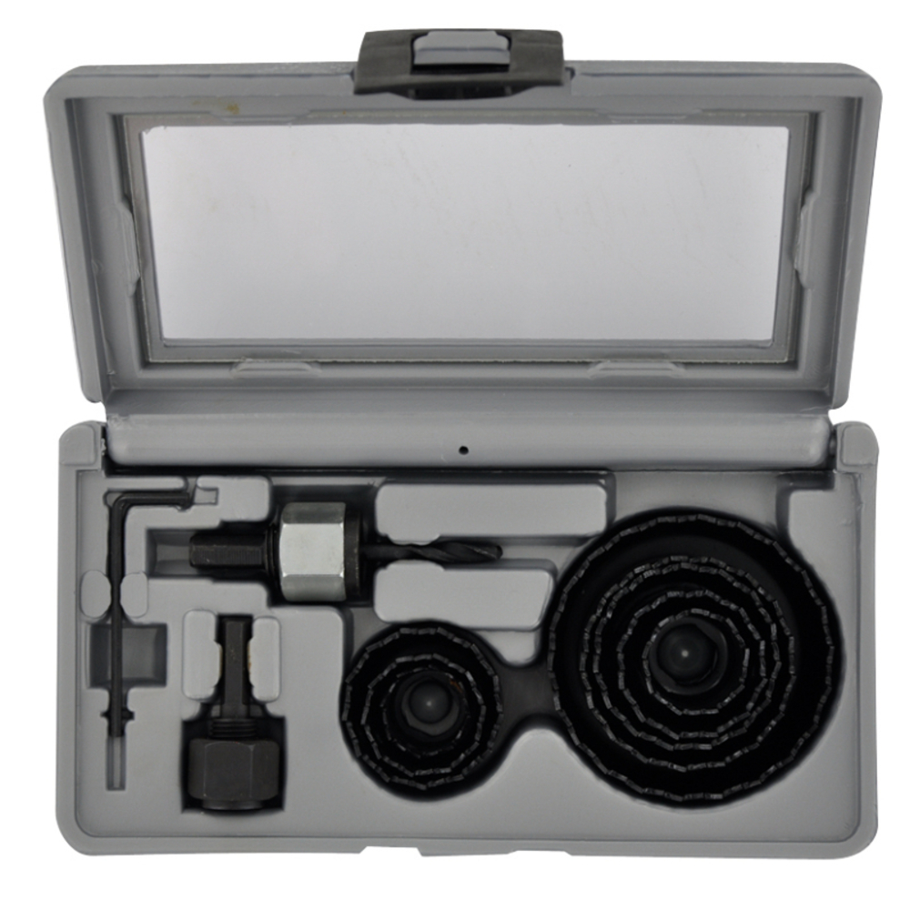 Mallette de 11 pièces - 8 scies cloches HCS Ø 22 à 68mm + 2 arbres + 1 clé TIVOLY - XT50527052016