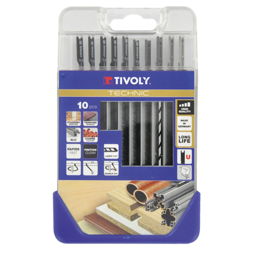 10 lames de scie sauteuse pour le bois, mélaminés et métaux non ferreux -Attache U TIVOLY - XT505370002
