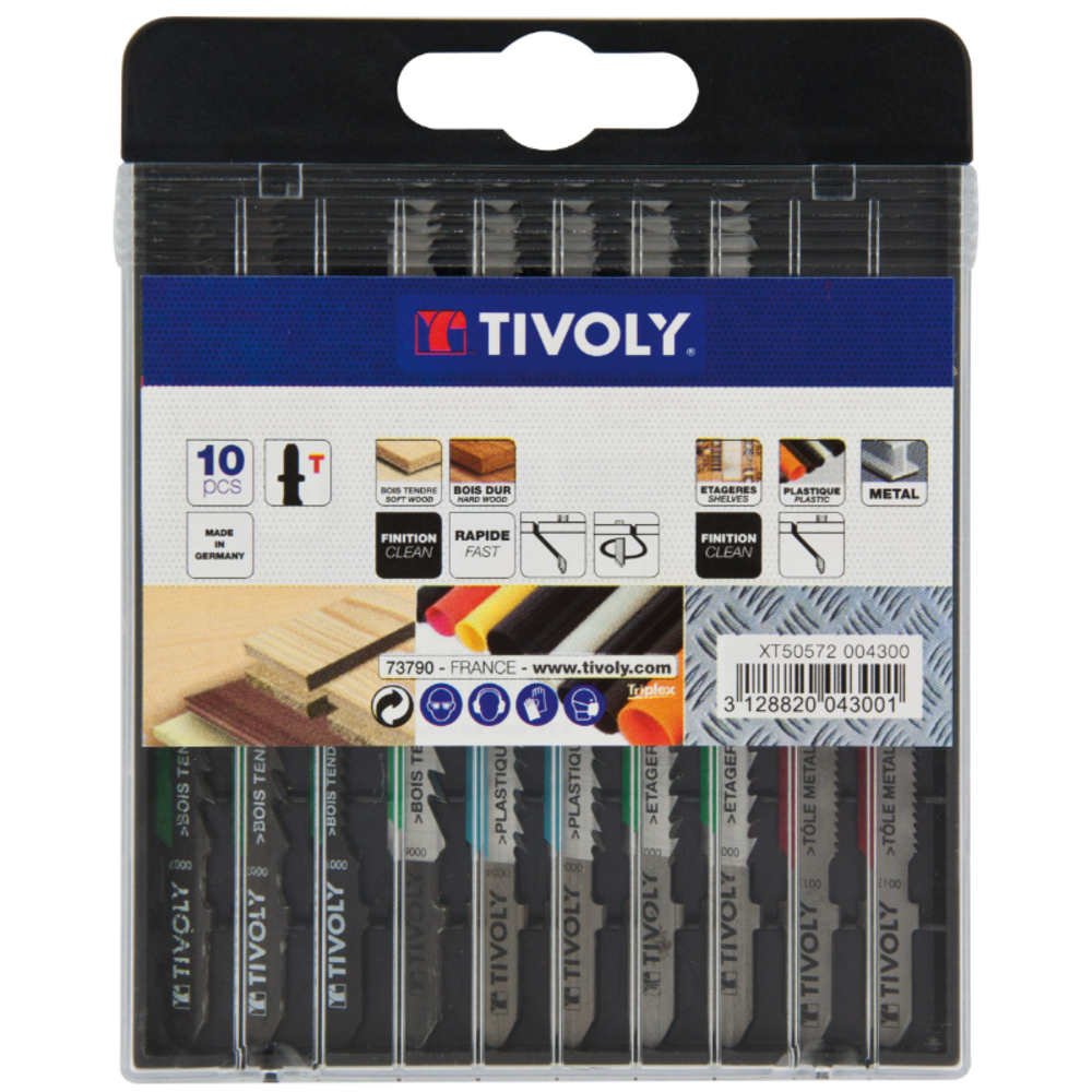 10 lames de scie sauteuse pour le bois, mélaminé, plastique et métaux non ferreux -Attache T TIVOLY - XT50572004300