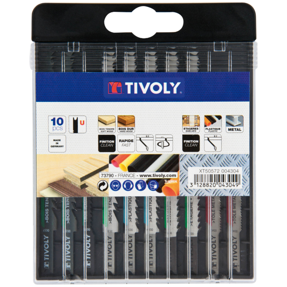 10 lames de scie sauteuse pour le bois, mélaminé, plastique et métaux non ferreux -Attache U TIVOLY - XT50572004304