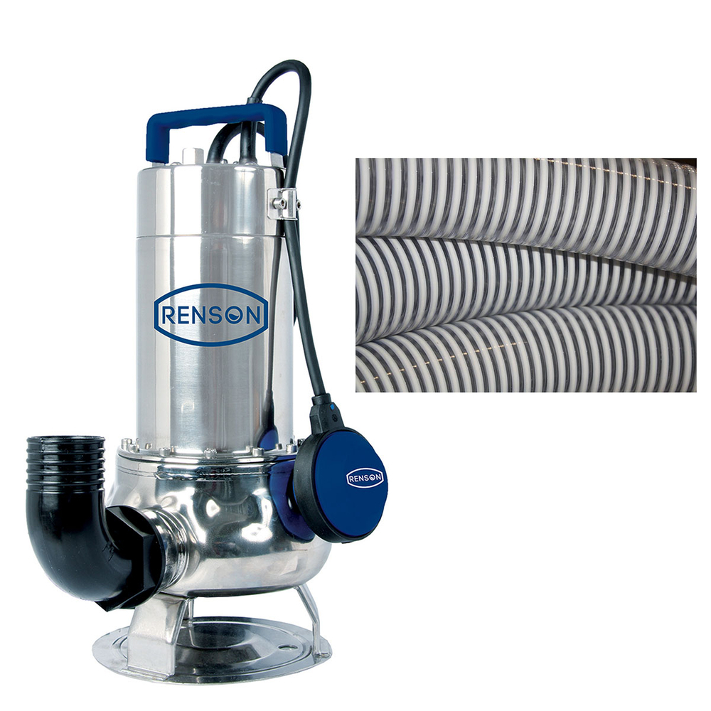 POMPE DE RELEVAGE 230V INOX 0,75KW + 10M TUYAU DIAMETRE 40 - RENSON - 164036