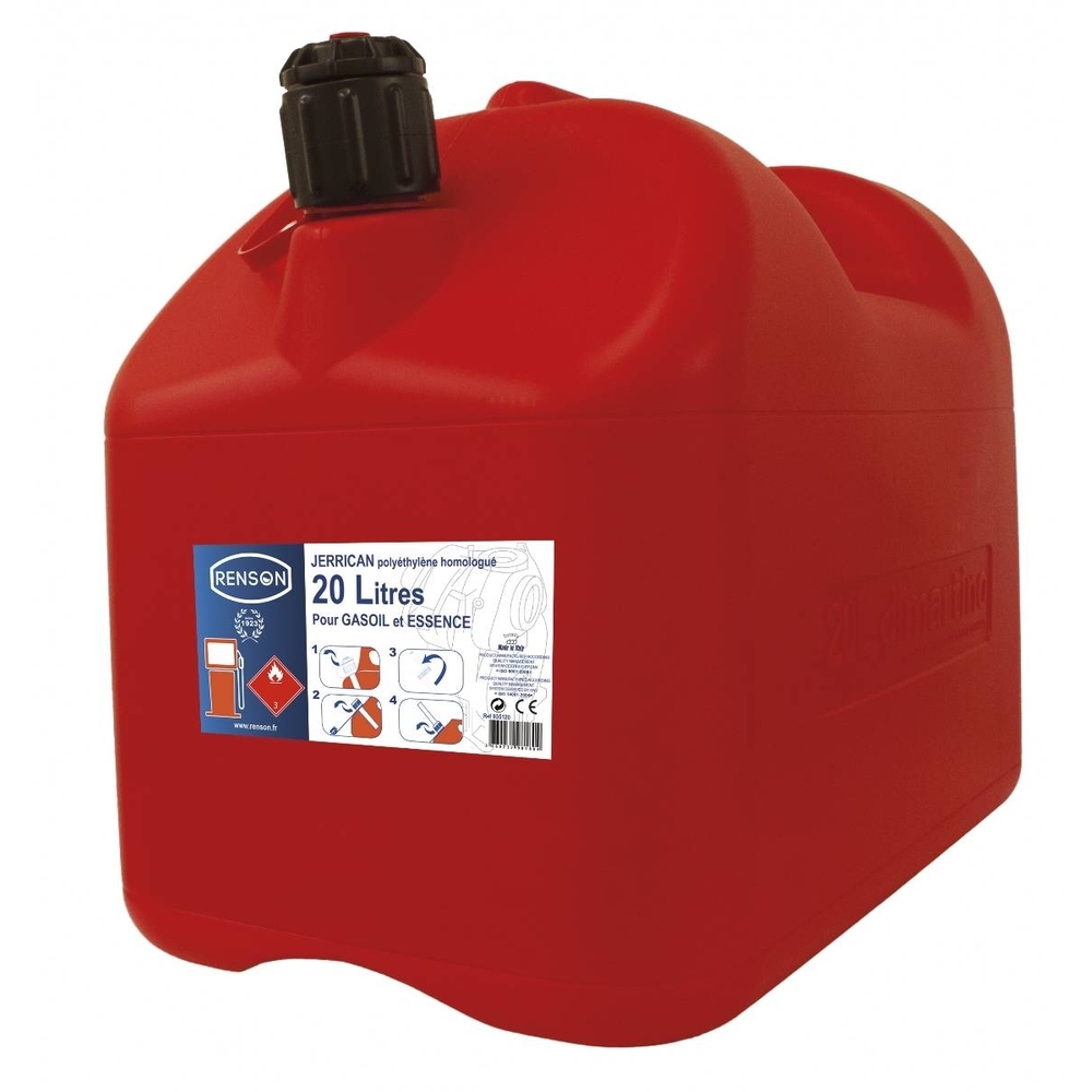 JERRICAN PLASTIQUE 20L AVEC BEC ANTI-GOUTTE - RENSON - 935120