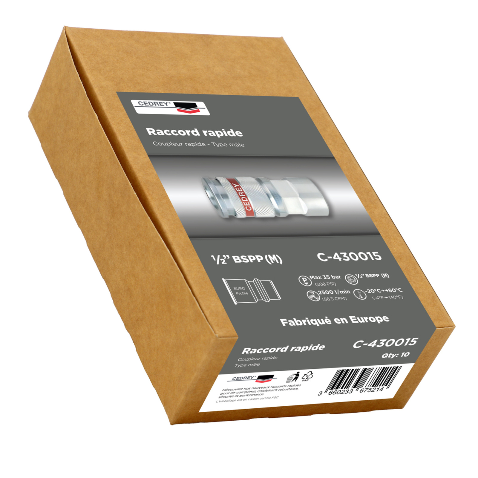 Coupleur rapide mâle 1/2'' - PROFIL EURO - BOITE de 10 CEDREY - C-430015B