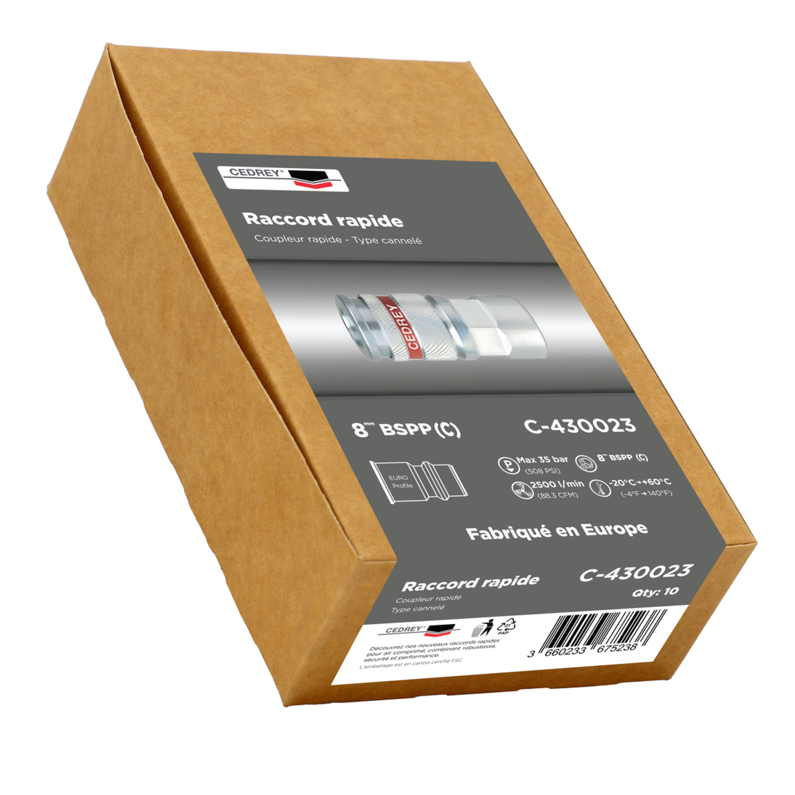 Coupleur rapide cannele 8MM - PROFIL EURO - BOITE de 10 CEDREY - C-430023B