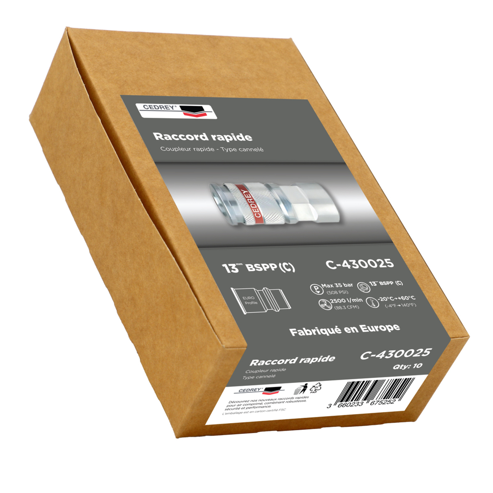 Coupleur rapide cannele 13MM - PROFIL EURO - BOITE de 10 CEDREY - C-430025B