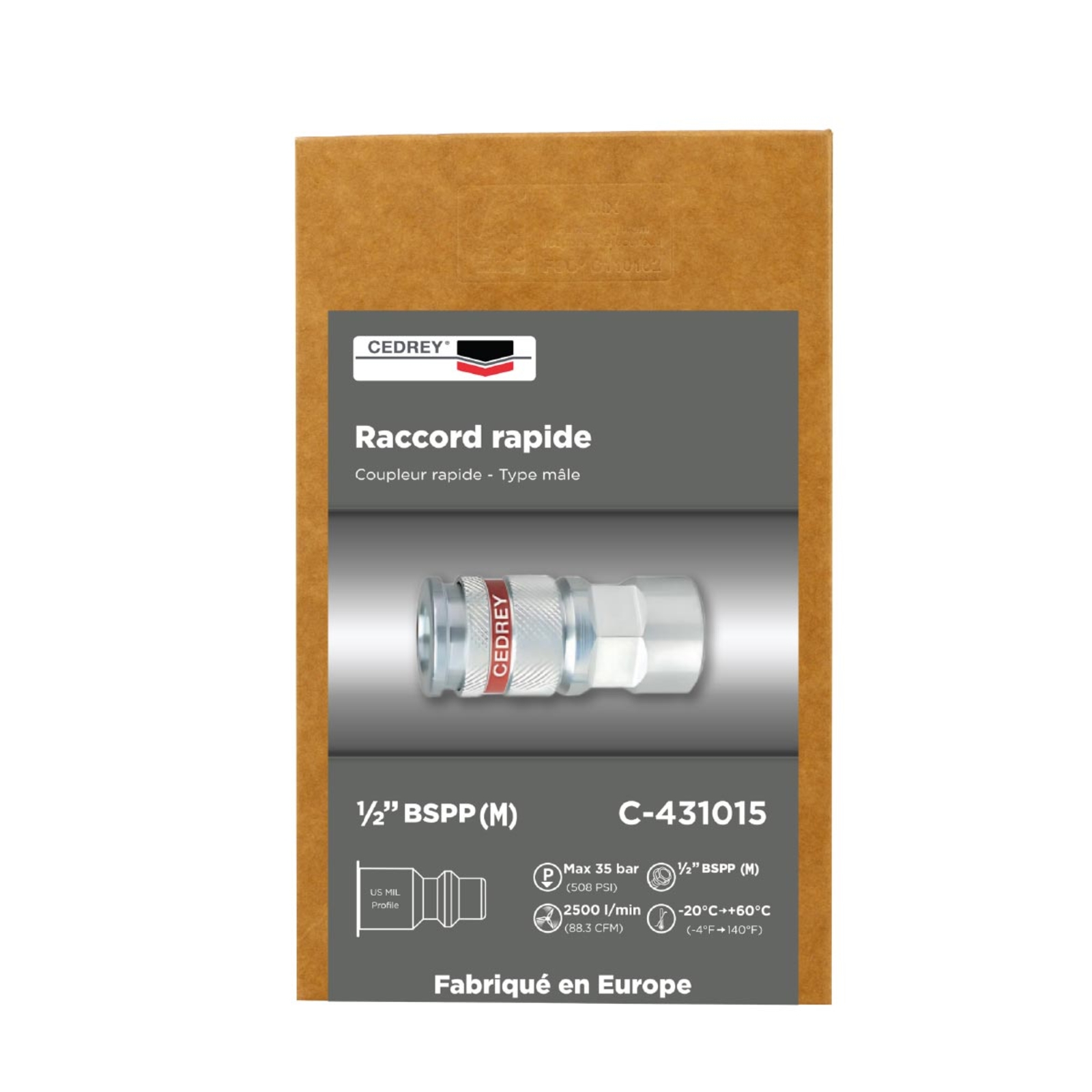 Coupleur rapide mâle 1/2'' - PROFIL ISO 6150B - BOITE de 10 CEDREY - C-431015B