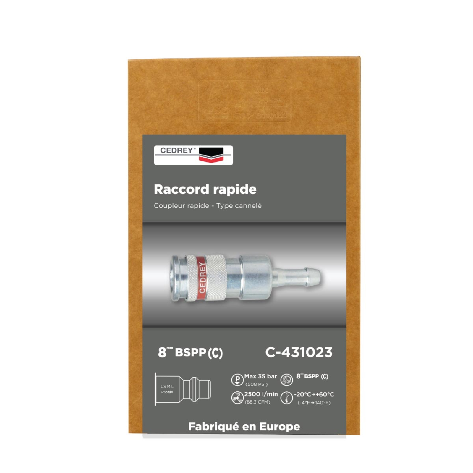 Coupleur rapide cannele 8MM - PROFIL ISO 6150B - BOITE de 10 CEDREY - C-431023B