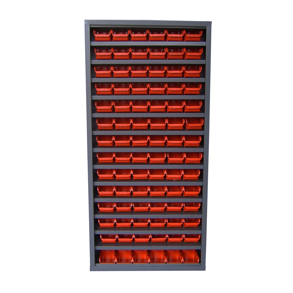 Armoire sans porte 13 tablettes 84 bacs 1L rouge VISO - ASP84PA02R