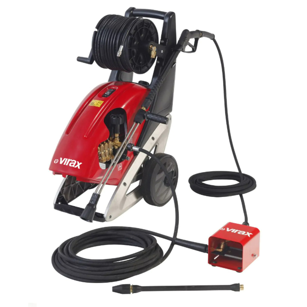 Hydrocureuse électrique 150bars VIRAX, pour canalisation D50-150, flexibles 10 et 15m, moteur 3,3kW - 293280