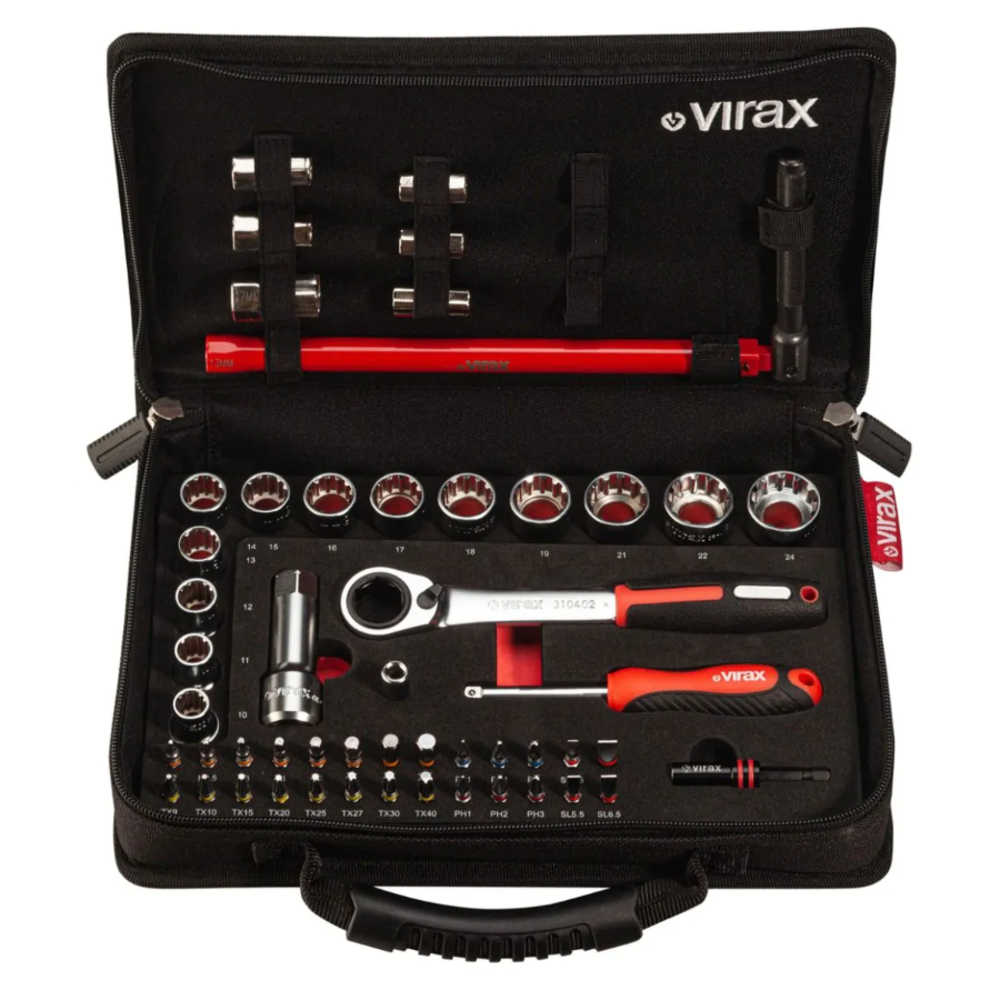 Coffret douilles traversante + embouts 1/4' + cle robinet VIRAX - 310410