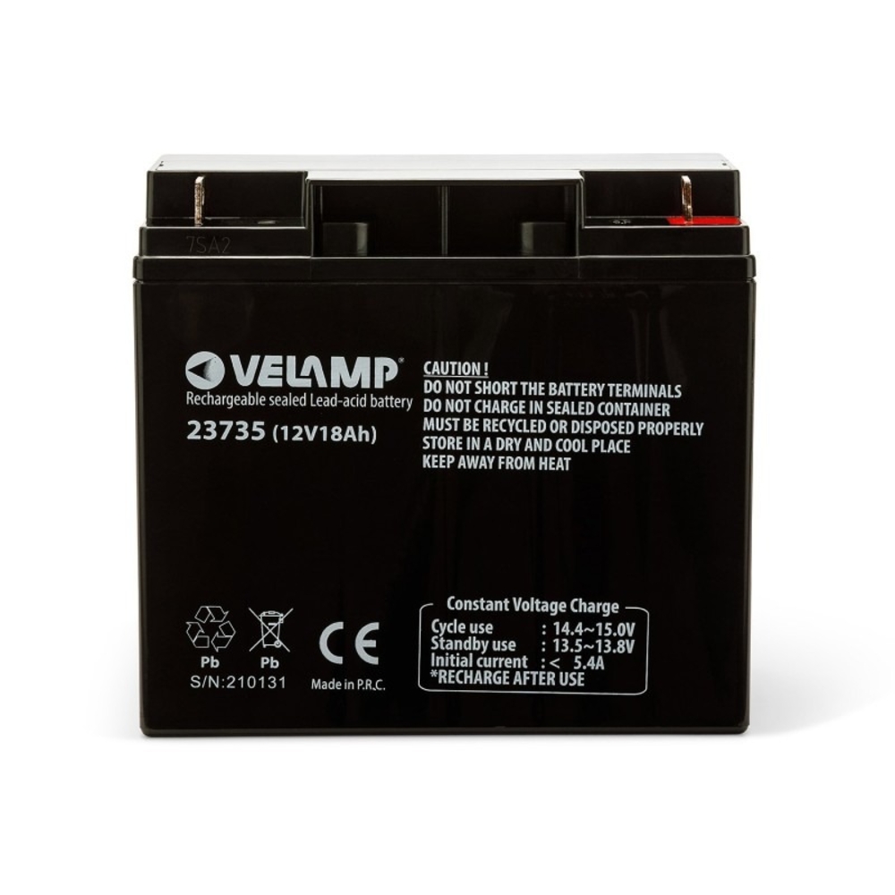 Batterie Plomb Rechargeable 12V 18Ah avec Connexions Faston L1 - VELAMP - 23735