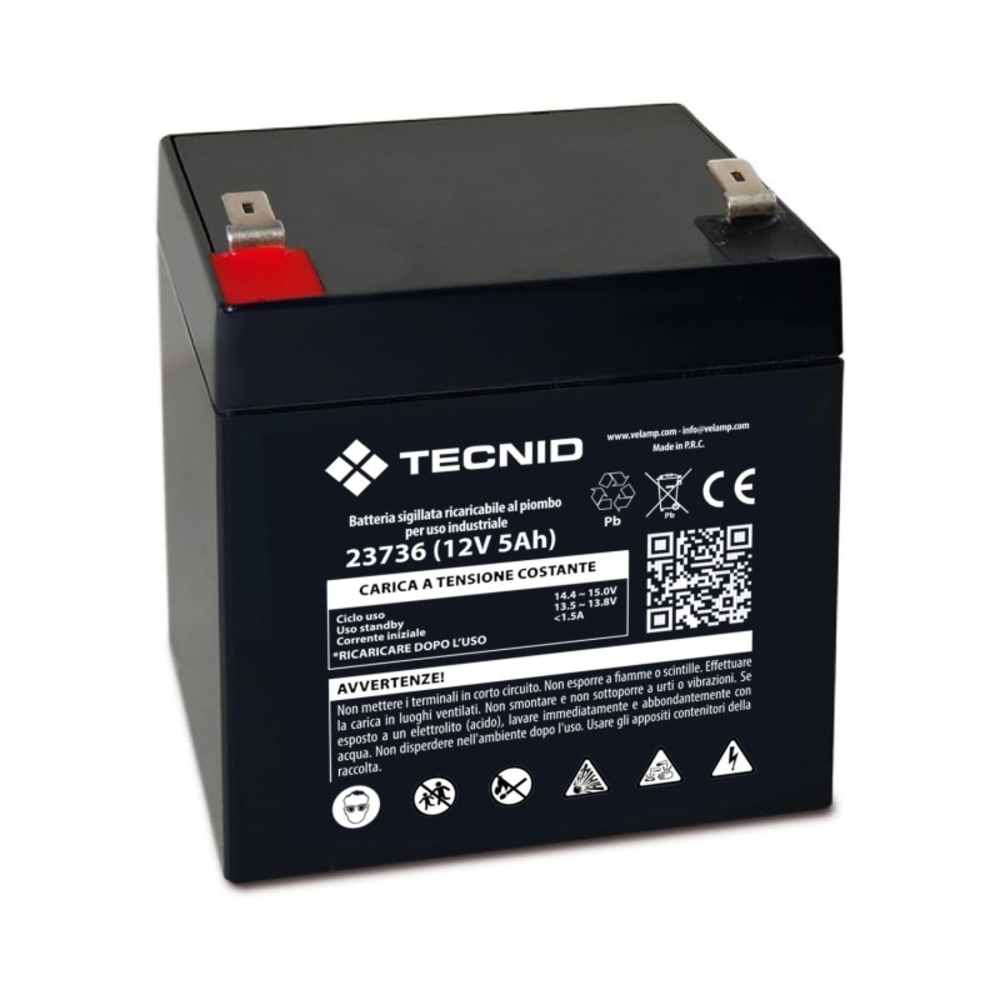 Batterie rechargeable au plomb 12V 5Ah avec connexions Faston F2 - VELAMP - 23736