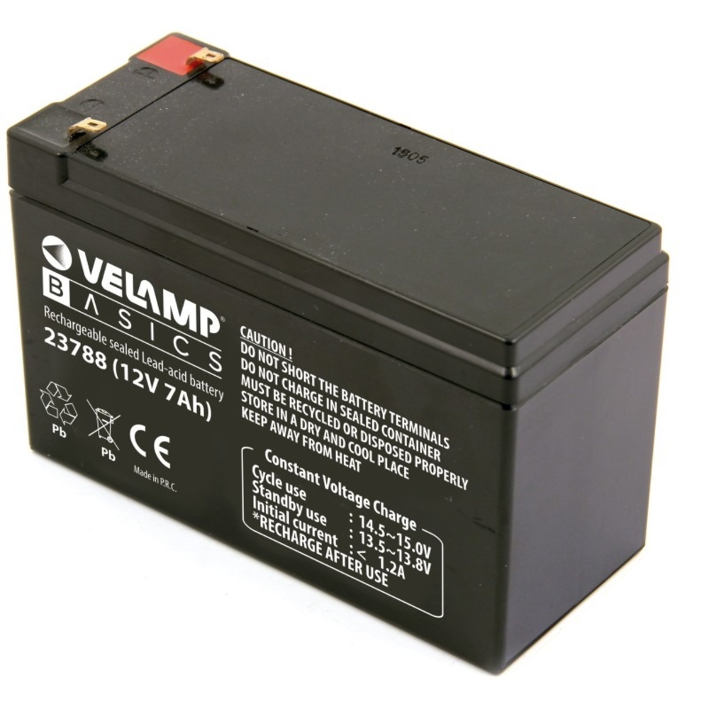 Batterie rechargeable au plomb 12V 7Ah avec connecteurs faston F1 - VELAMP - 23788