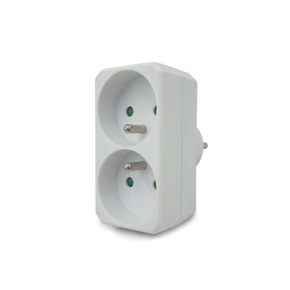 Biplite 2 prises électriques 2 P+T 2 sorties Frontales 16A - VELAMP - ADAT-FR-1